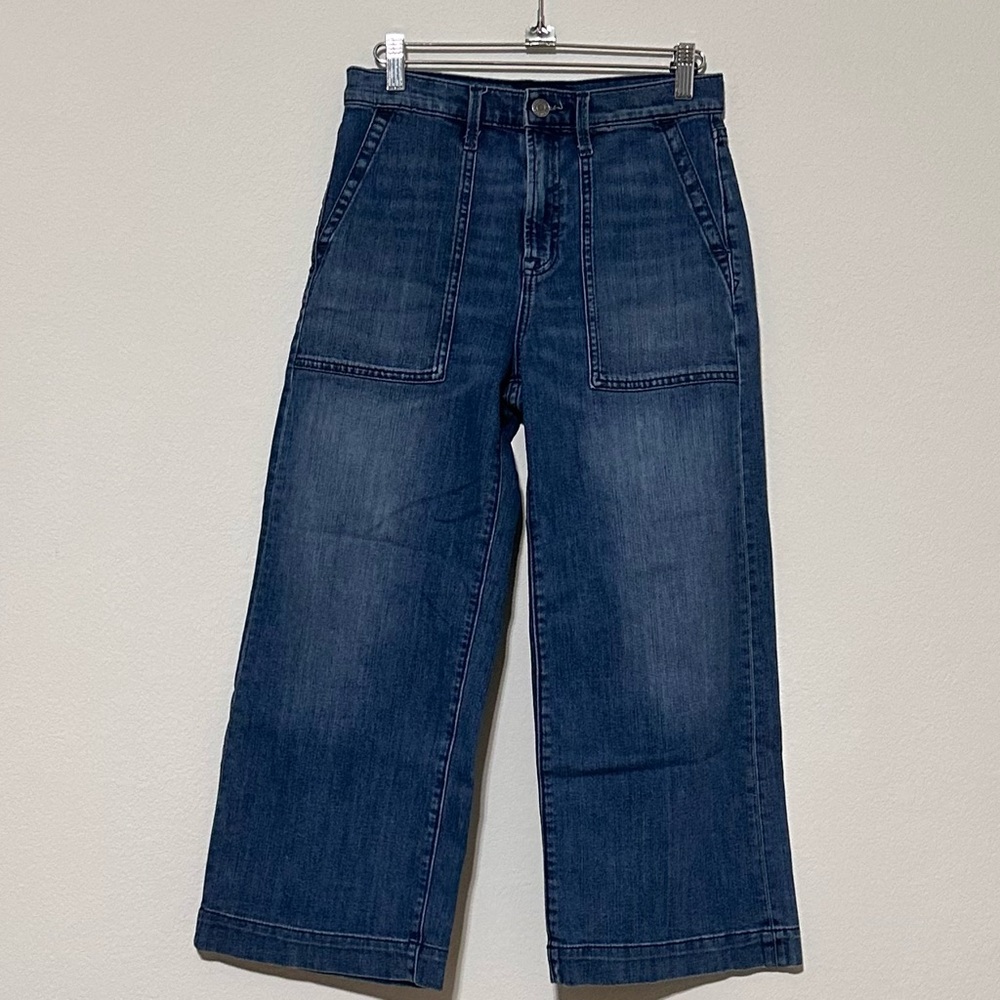 Gap Mid Rise Wide Leg Cropped Jeans Blue Medium Wash Denim Size 26 /2 Petite - Picture 15 of 15